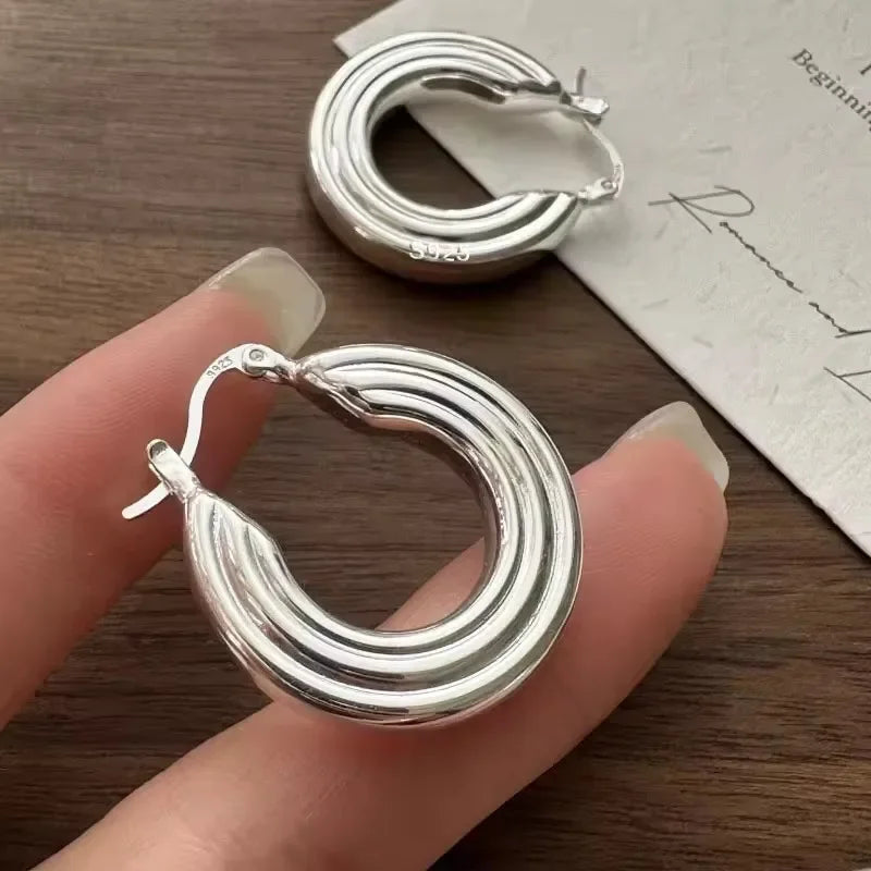 VENTFILLE 925 Sterling Silve Star Hoop Earring for Women Zircon Geometry Wide Office Versatile Jewelry Birthday Gift Dropship