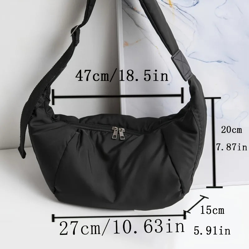 Minimalist Crescent Nylon Crossbody Bag Casual Hobo Sling Bag Lightweight Spacious Fold Dumpling Bags for Men Women Travel Daily