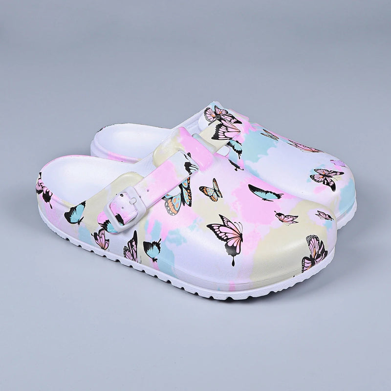 Women Indoor Slippers Mule Clogs Buttery Printing Nurse Shoes Soft EVA Waterproof House Slippers Casual Anti-Slip Clogs