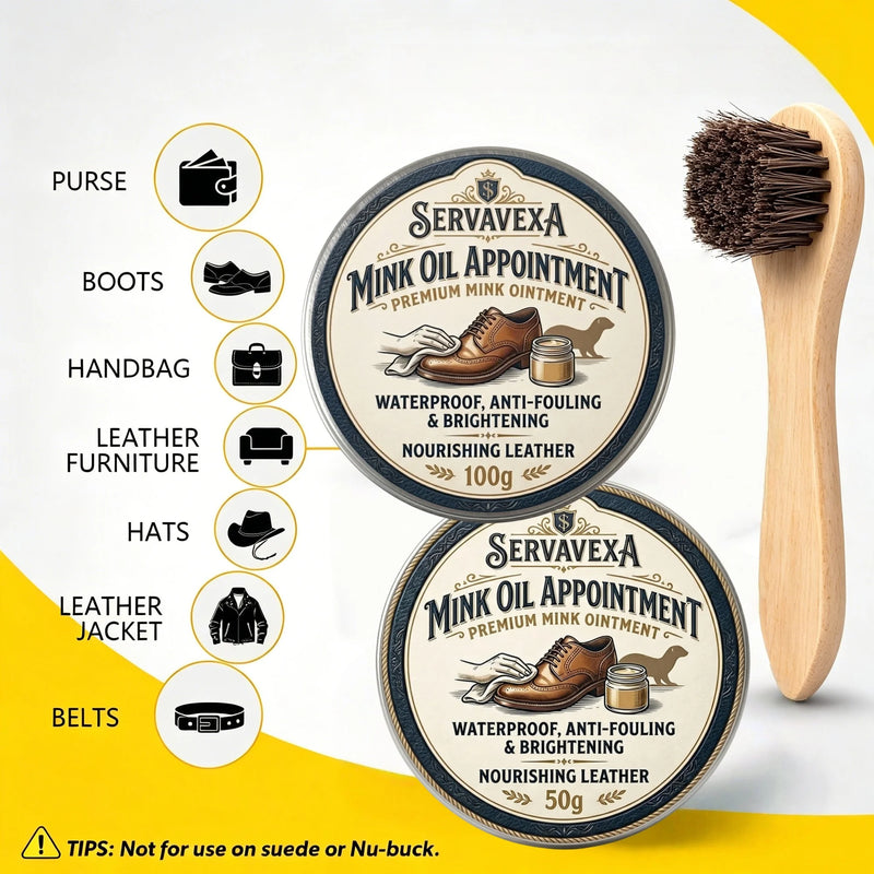 Premium Mink Oil Leather Conditioner & Waterproof Shoe Polish Kit with Brush | Deep Nourishing Care for Boots and Bags