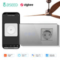 BSEED Zigbee Fans Switches Smart Wall Touch  Speed Control Switch With EU Socket Support Tuya Smart Life Alexa Voice Control