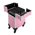 18" Aluminum Makeup Train Case, Rolling Cosmetic Organizer Cart with Key Lock, Large Portable Beauty Storage Suitcase for Professional Travel Salon