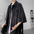 Wine Red Side Buttons Pleated Shirt Black Apricot | SAMAG