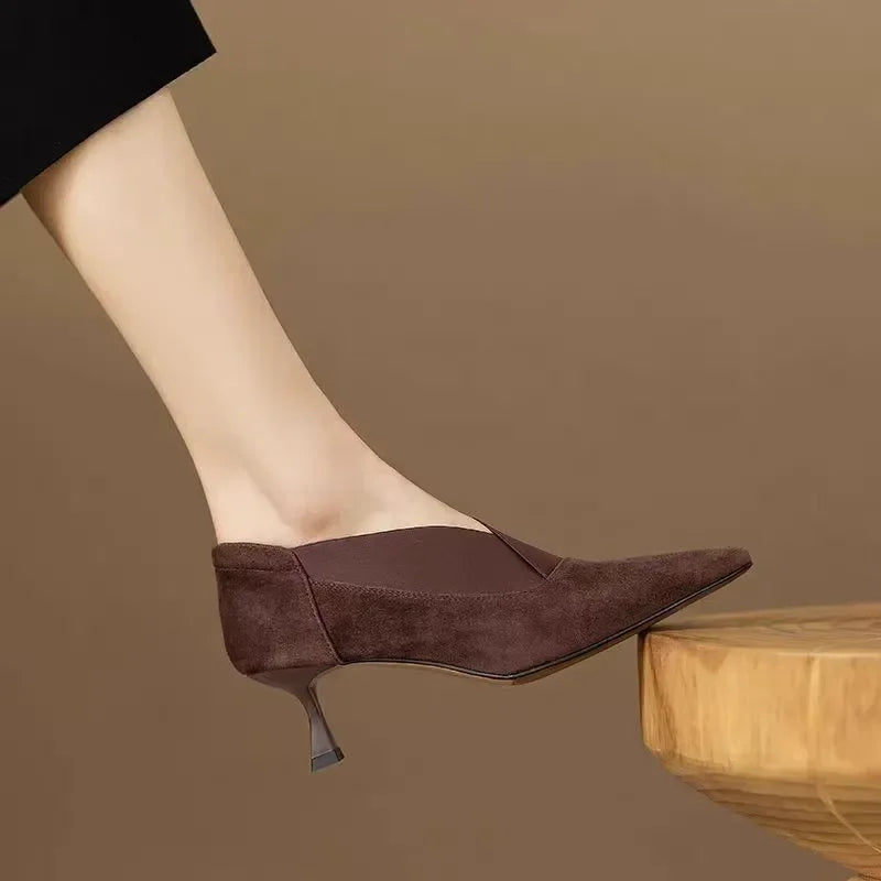 Summer fashion pointed high heels suede women's party office casual comfortable thin high heels brand design large size 42