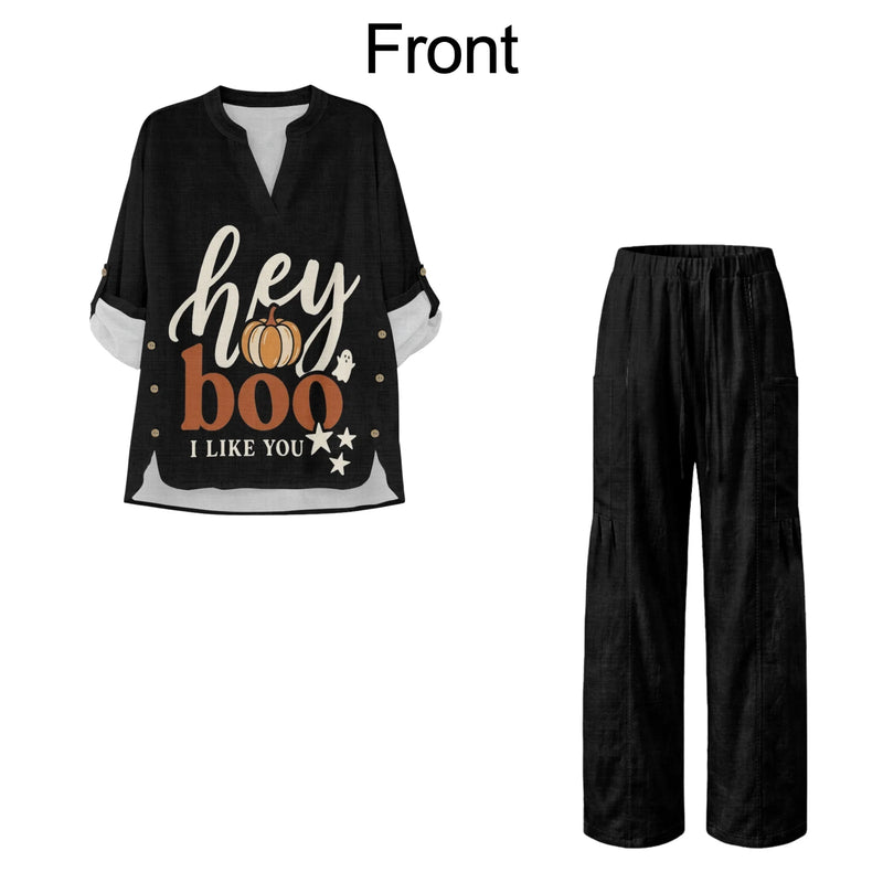 INSTANTARTS Traf 2026 Halloween Women's Matching Sets Blusas Elegantes De Mujer Tendencia 2026 Shirt and Wide Leg Pants Set