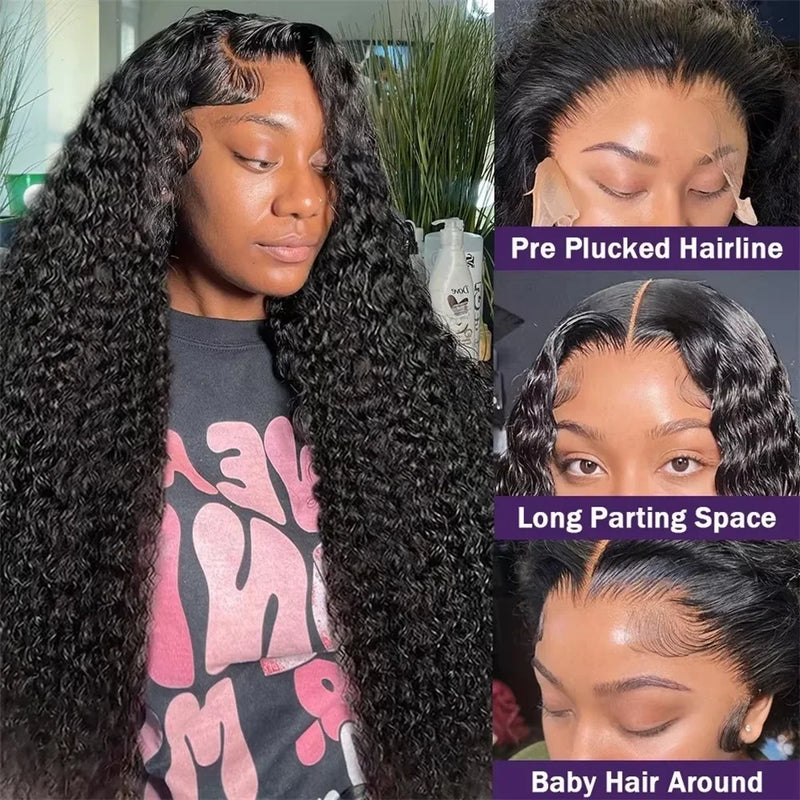 220 Density Deep Wave 13x6 HD Lace Front Human Hair Wigs 30 32 34 36 38 Inch Pre Plucked Water Curly 13x4 Lace Frontal Wig HD Transparent Lace Front Human Hair Wigs Jerry Curly Wig