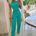 Elegant Slim Sets For Women 2 Pieces Sexy Sleeveless Crop Top + high waist Pants Suits Solid Outifit Y2K Sweet Style Women's Set