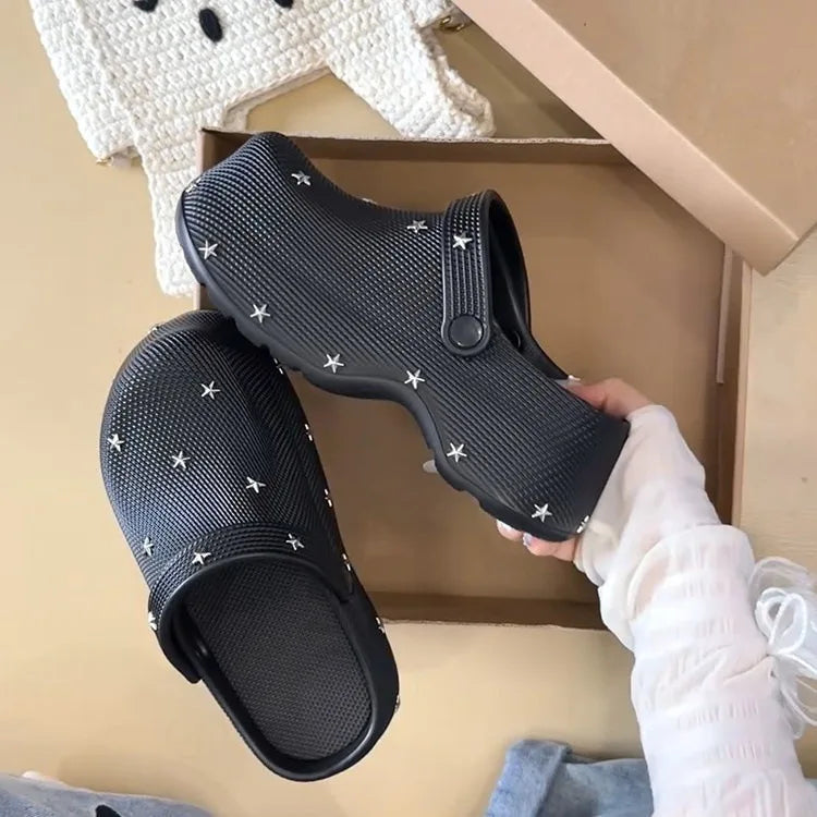 Summer New Casual Style Star Thick Bottom Baotou Slippers for Women Wearing Lazy Outerwear, One Step Stepping Cool Slippers