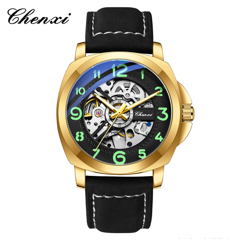 CHENXI Original Skeleton Mechanical Man Watches Luxury Men's Automatic Watch	Leather Strap Fashion Business Wristwatch Gift