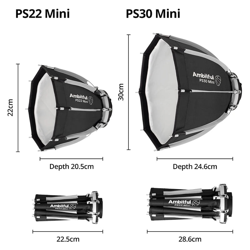 AMBITFUL PS22 PS30 Softbox Mini Bowens Mount COB Light Octagon Softbox Mini Bowens Mount Matt Box