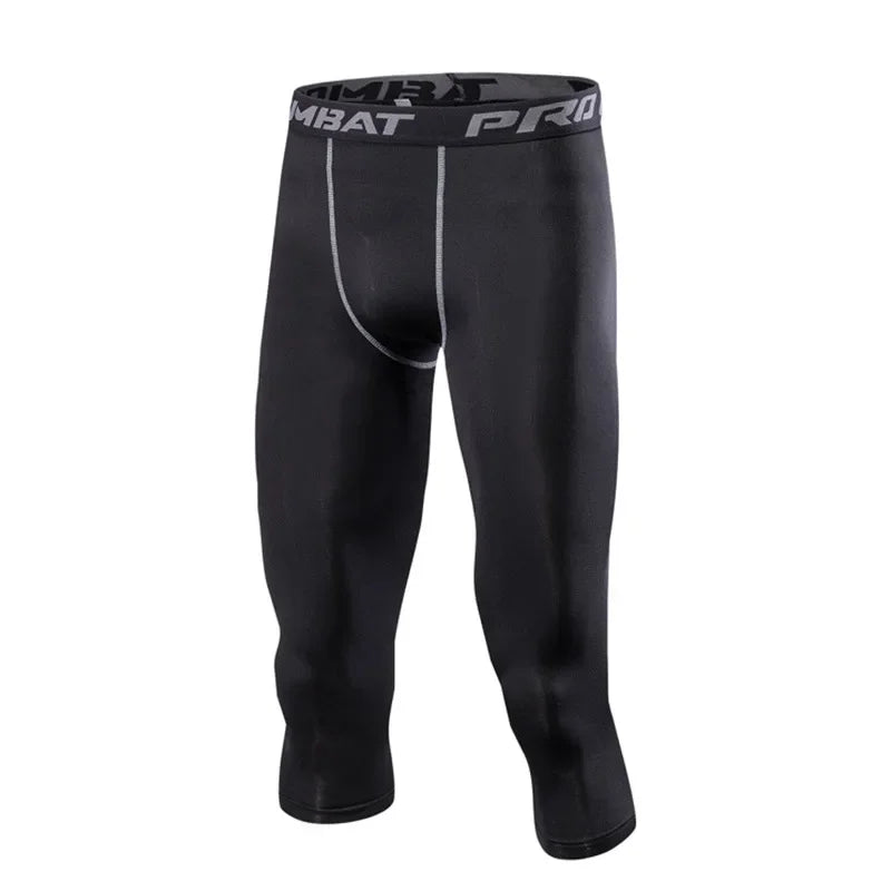 Men's Leggings Compression Pants Sports Leggings Basketball Quarter Shorts Quick Drying Running Training Stretch Fitness Pants