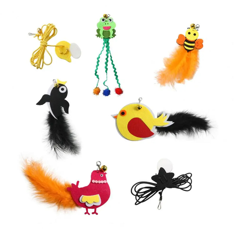 Self-play Cat Toy Swinging Cat Toy with Elastic Rope Feathers Bell Hanging Cat Teaser for Indoor Cats Self-play Hunting