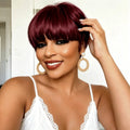 Short Pixie Cut Human Hair Wigs with Bangs, Hair Straight Layered Full Machine Made Wig for  Women Natural Looking