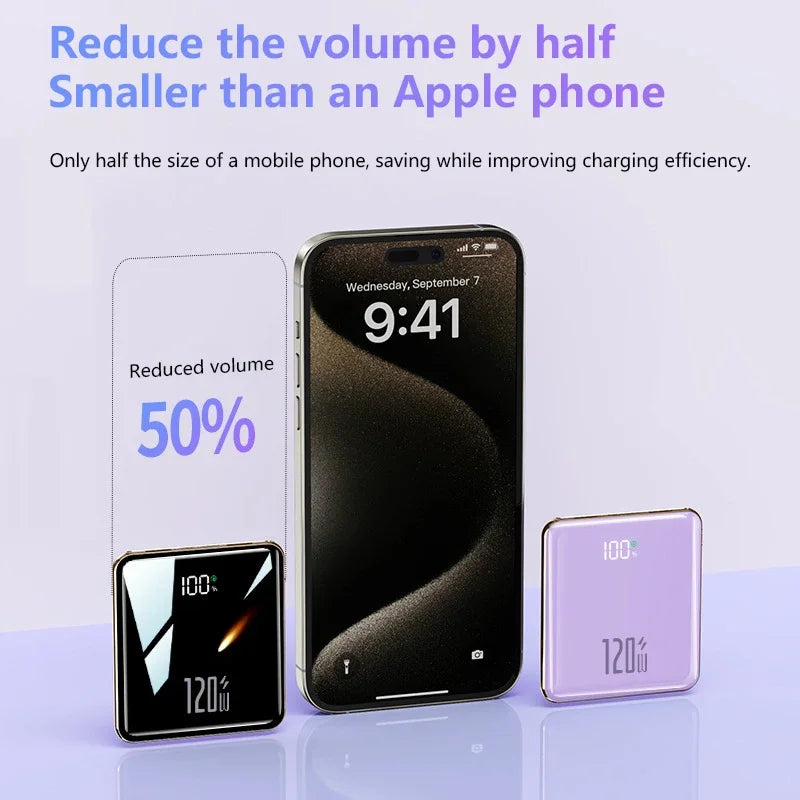 Lenovo New 500000mAh Mini Power Bank Built-in 4 Cables Large Capacity Super Fast Charging External Battery for IPhone Samsung