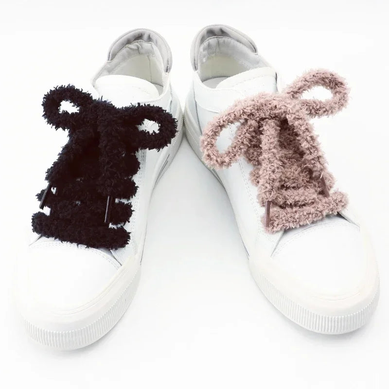 Gradient Pastel Fluffy Plush Shoelaces Wide Flat Fuzzy Shoe Laces Soft Thick Shoestrings for Canvas Sneakers Casual Cute Sweet