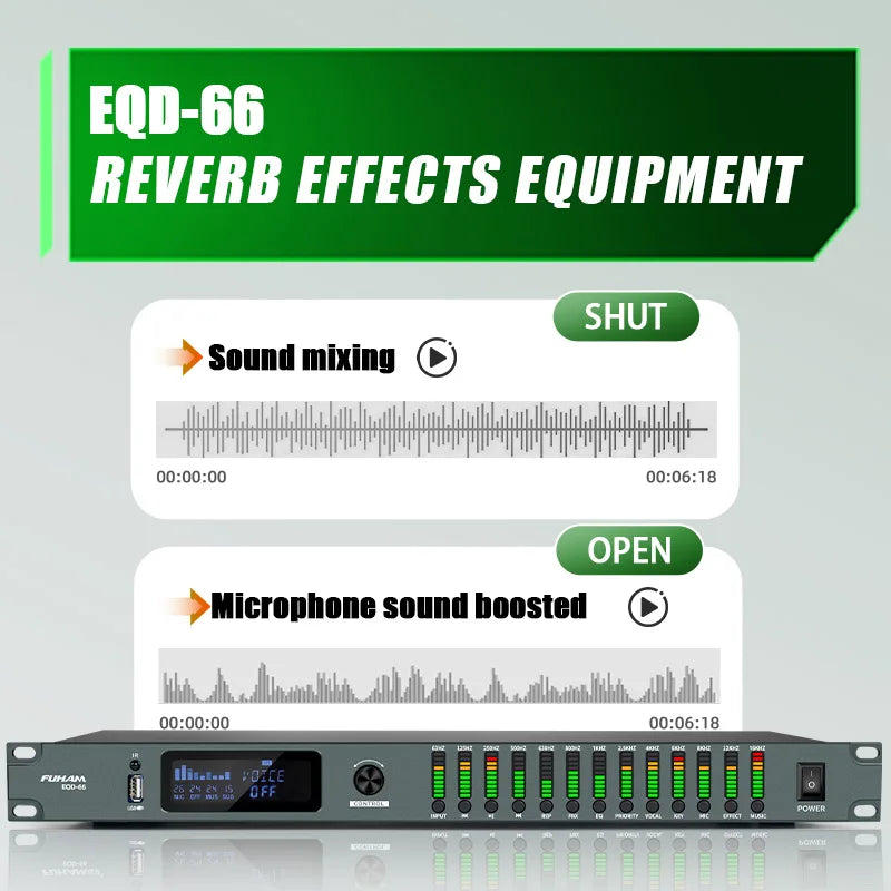 FUHAM EQD-66 Professional Home Pre-Stage Effector Microphone KTV Digital Reverb USB Bluetooth Howling Kara Processor