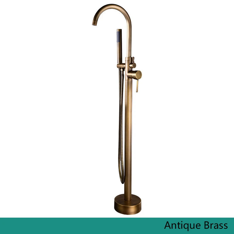 KEMAIDI Golden Plated Bathtub Filler Shower Roman Tub Faucet Set Free Standing Black Bath Shower Systerm Round Spout Mixer Tap