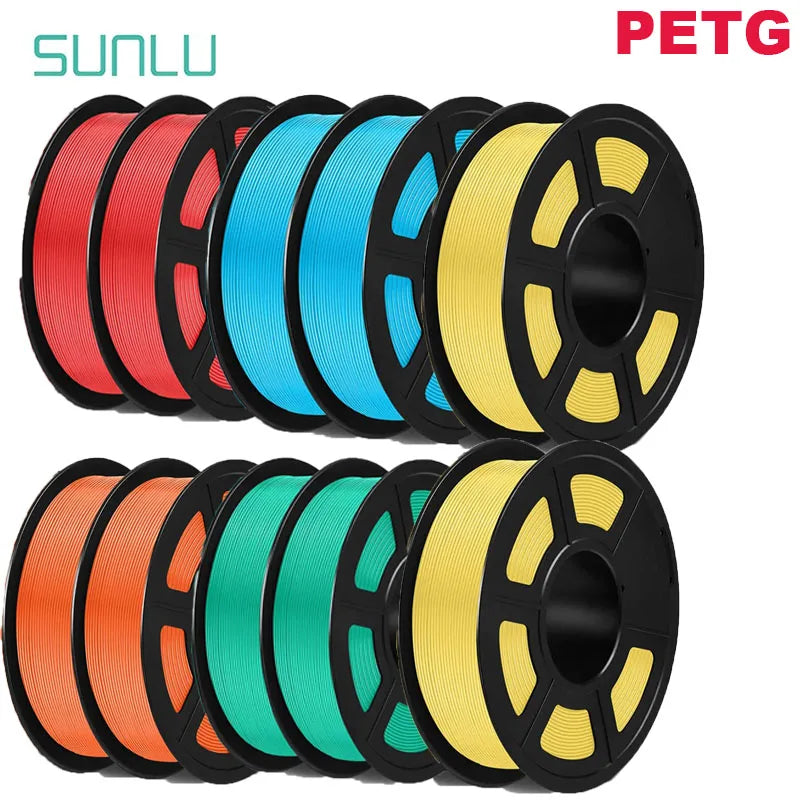 SUNLU PETG 3D Filament 1KG Biodegradable 1.75MM 10Rolls Bright Color Good Toughness Excellent Acid Alkali Weather Resistance