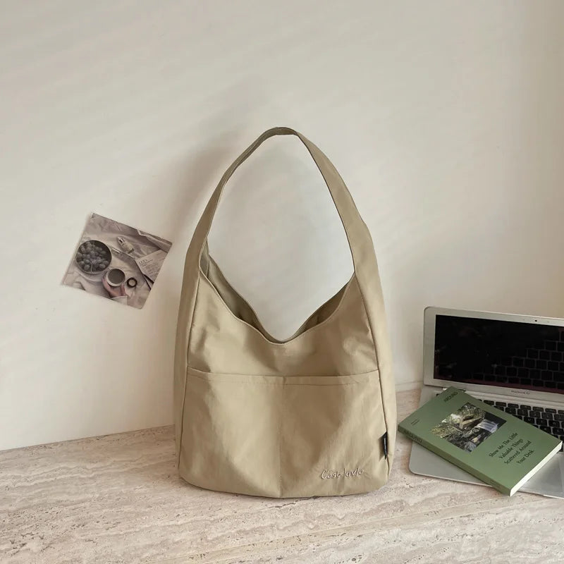 Korean Style Canvas Handbag for Women Large Capacity Lightweight Shoulder Underarm Bag Casual Multi-pocket Tote Commute Bag