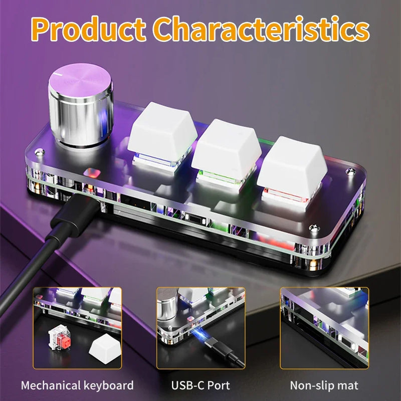 RGB Bluetooth Macro Mechanical Keyboard 3 Key Custom Programming Hotswap Red Switch Gaming Photoshop Keypad