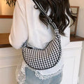 Fashion Canvas Plaid Hobos Crossbody Bag for Women Shoulder Bag Half Moon Chest Bags Tote Lady Travel Shopper Bag Female Purses