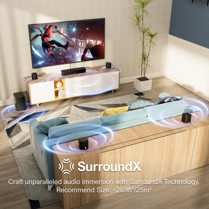 ULTIMEA 7.1ch Virtual Surround Sound Bar, Sound Bar for Smart TV with 4 Surround Speakers, Surround Sound System, App Control
