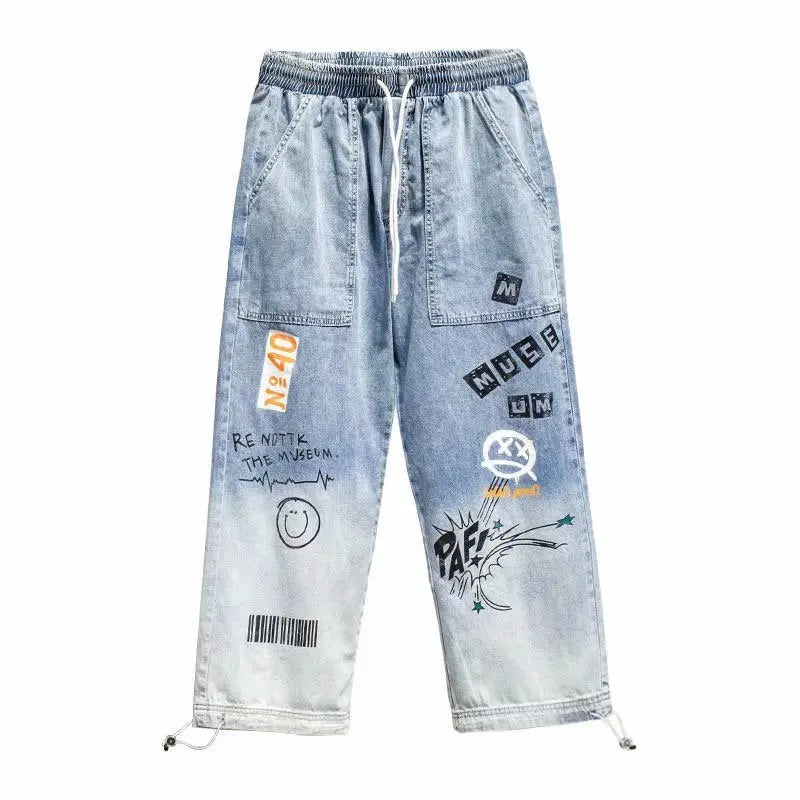 Korean Clothing Men Letter Printed Jeans High Waisted | SAMAG