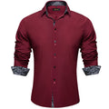 DiBanGu Men Shirt Long Sleeve Black Solid Red Paisley | SAMAG
