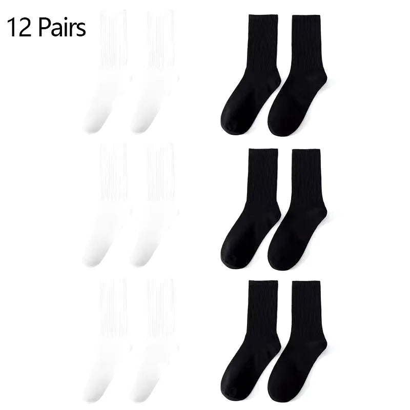 6 Pairs Middle Tube Socks For Men Solid Colour In White | SAMAG