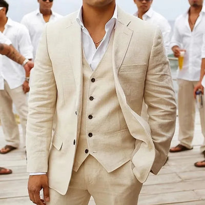 Linen Summer Men Suits for Wedding Groom Tuxedos Casual | SAMAG