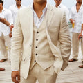 3 piece Linen Summer Men Suits for Wedding Groom Tuxedos 2026 Casual Beach Custom Man Suit Set Jacket Vest with Pants Man Fahion