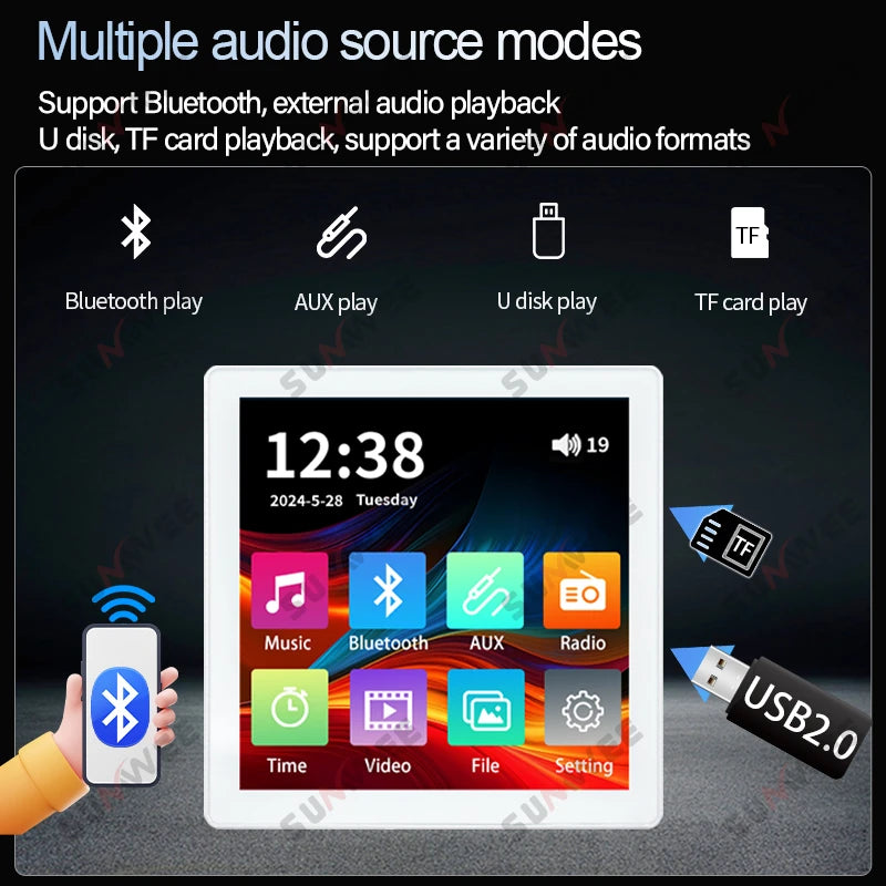 MINI Touch Screen TF Audio In Wall Amplifier Home Theater Bluetooth Control Panel Background Music Player Stereo Ceiling Speaker