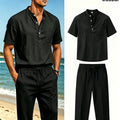 Men's Cotton Linen Henley Shirt and Drawstring Pants Set | SAMAG