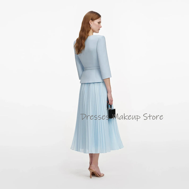 Customized Cocktail Dress Light Sky Blue 3/4 Sleeves | SAMAG