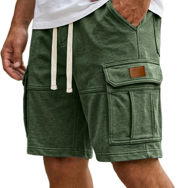 Men Solid Drawstring Multi Pocket Cargo Shorts Soft | SAMAG