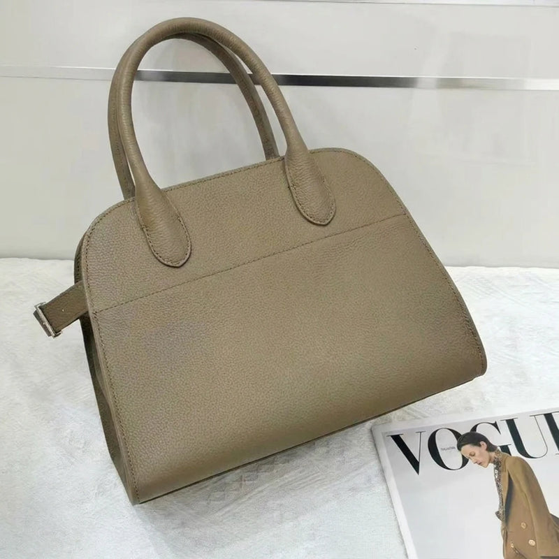 Women Genuine Leather Boston Bag Large Capacity Tote Handbag Soft Cowhide Vintage Shoulder Crossbody Fashion Top Handle Purse 32