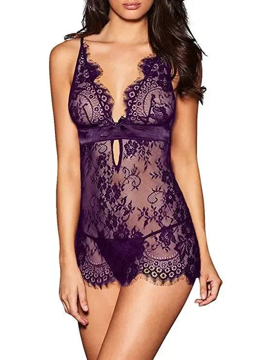 Porn Lace Babydoll Women Sexy Lingerie Dress Backless See Through Nightdress Nightgown Sleepwear Erotic Underwear