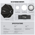 Triopo K3 Quick-Setup Bowens Mount Octagon Softbox One-Step Install Portable Light Modifier Umbrella Reflector W/ Honeycomb Grid