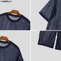 INCERUN Men's Sets See Through Mesh Short Sleeve T Shirt Pants Two Piece Streetwear Sexy Matching - View 6 | SAMAG
