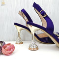QSGFC 2026 New Fashion Purple Sandals Sequins Rhinestone Point Toe High Heels Slingback Women's Dress Women's Shoes & Bag Set
