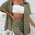 Long Sleeve Single breasted Top Broad legged Shorts Set Fashion Ladies Sexy Solid Suits 2024 Summer 2 Piece Outfits For Women