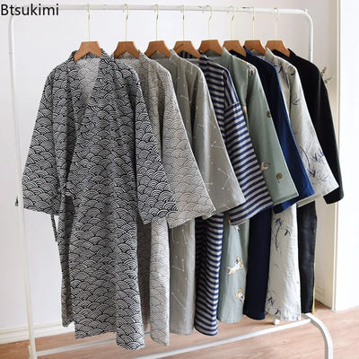 Men's 100% Cotton Gauze Bath Robes Loose Thin Japanese | SAMAG