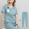 Woman Medical Scrubs Set, V-Neck Short Sleeve Nursing Uniforms With Multi-Pockets, Professional Workwear For Dental Clinic, Sp