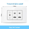 White Tempered Glass Italy USB Type C Smart Fast Charging Wall Socket Plugs Schuko Light Switch Panel Chile TV Sat Computer CAT6