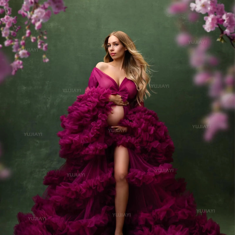Maternity Dresses for Photoshoot Puffy Tulle Women Robe Long Sleeve Maxi Gown Wedding Anniversary Pregnancy Sleepwear Nightwear