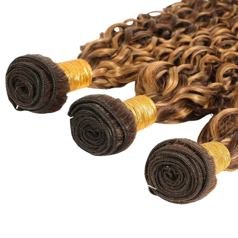 Highlight Water Wave Bundles P4/27 Honey Blonde Water Wave Human Hair Bundles 1/ 3 / 4 Bundles 30 Inch Deep Curly Wet and Wavy