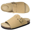 Women's Buckle Cork Slides Breathable Slippers Open Toe Suede Flat Sandals for Beach Wear