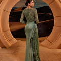 Elegant Olive Green Evening Dress Long Sleeve Sparkling | SAMAG