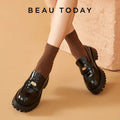 BeauToday Moccasin Loafers Women Genuine Cow Leather Penny Flats Round Toe Slip On Female Casual Platform Shoes Handmade 26569