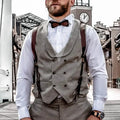 Fashion Men Knight Brown PU Leather Suspenders Fashion Suit Shirt Suspenders Belt for Party Club Costume Men Gifts